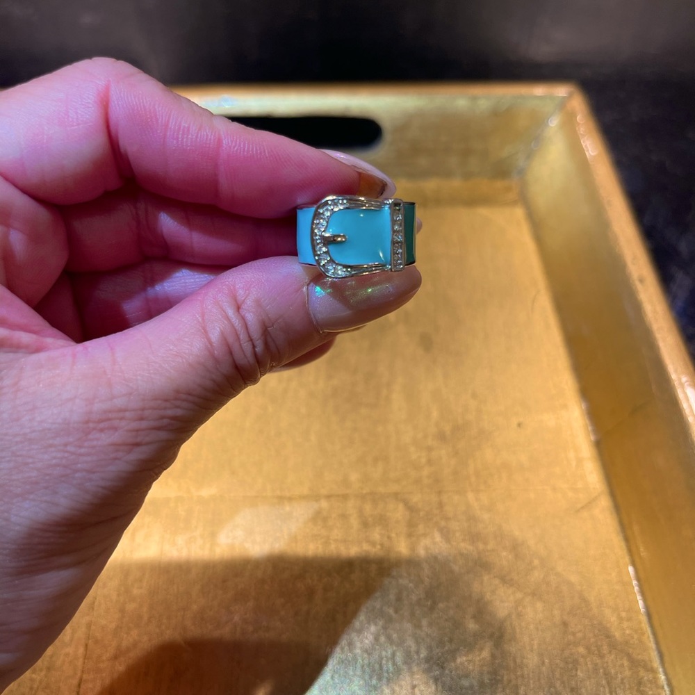 Belt Ring size 6 - teal w white stones - Picture 2 of 8